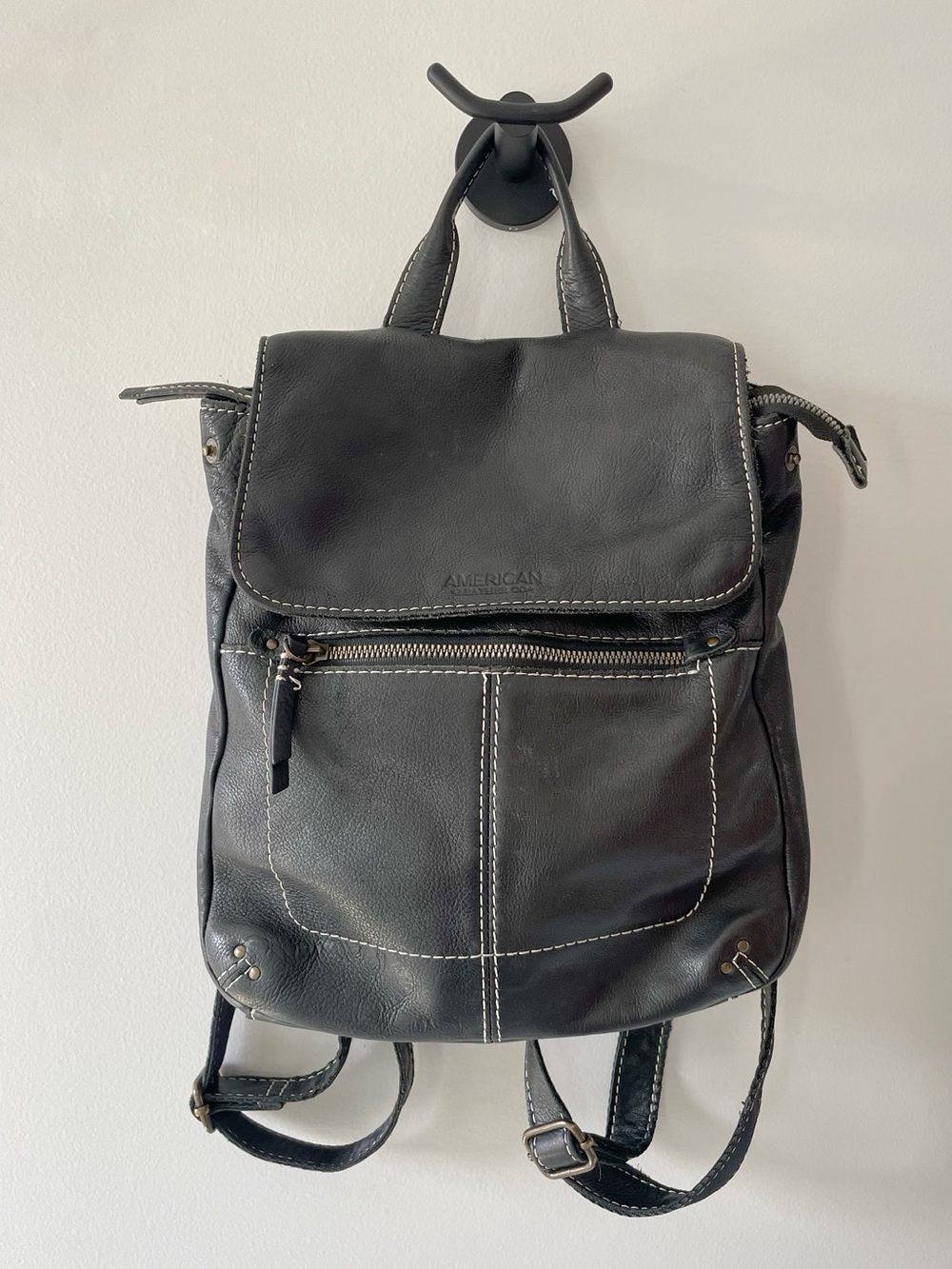 American Leather Co Black Leather Backpack Minimalist Everyday Bag